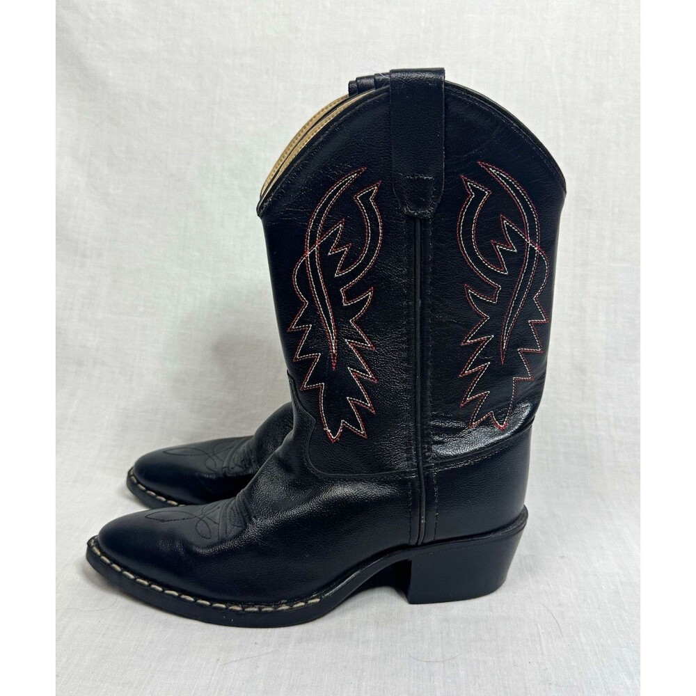 Old West Jama 8110 Unisex Kids Black Leather Western Cowboy Boots 2.5D